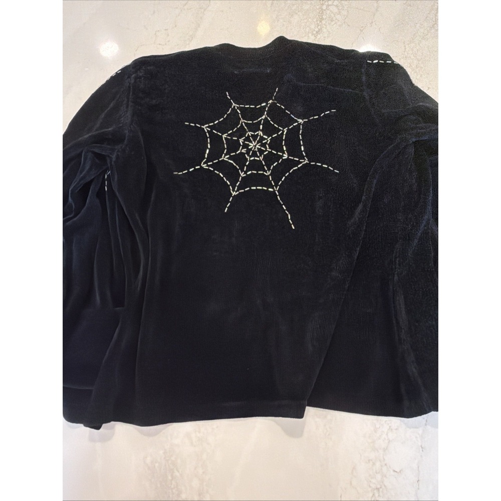 Vintage Storybook Knits Halloween Cardigan Beaded Spider Web Rhinestones Size S - Picture 5 of 13